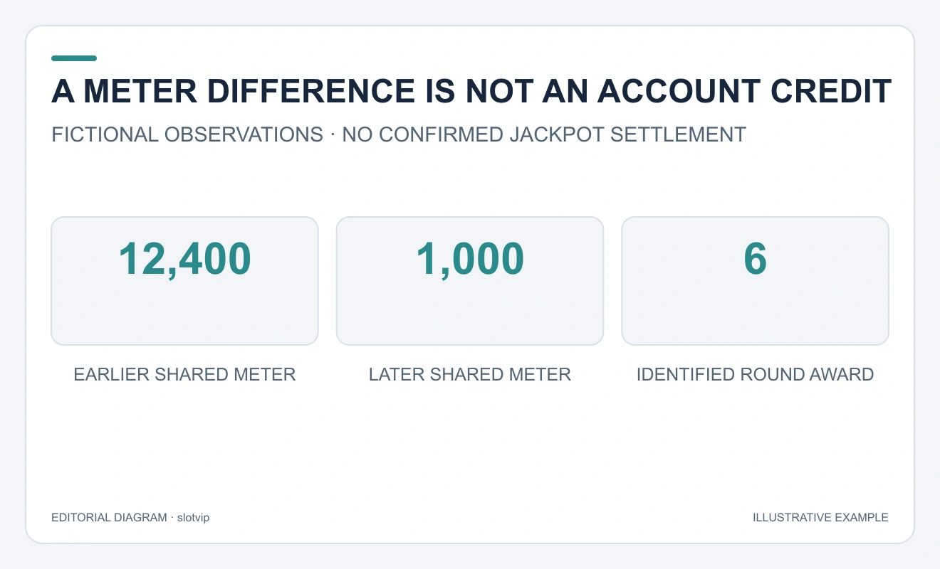 Separate boxes distinguish earlier and later shared jackpot values from a recorded six-unit round award.