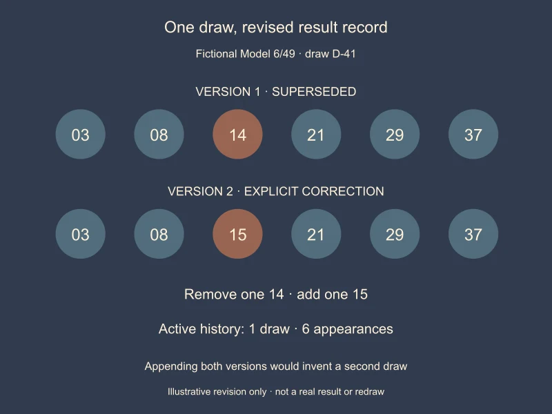 Fictional D-41 version 2 replaces 14 with 15; the active record remains one draw with six appearances, not two draws with twelve